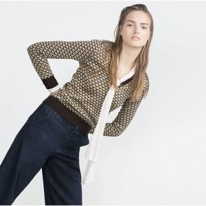 Zara Retro Geometric Micro Jacquard Sweater Womens Size Large